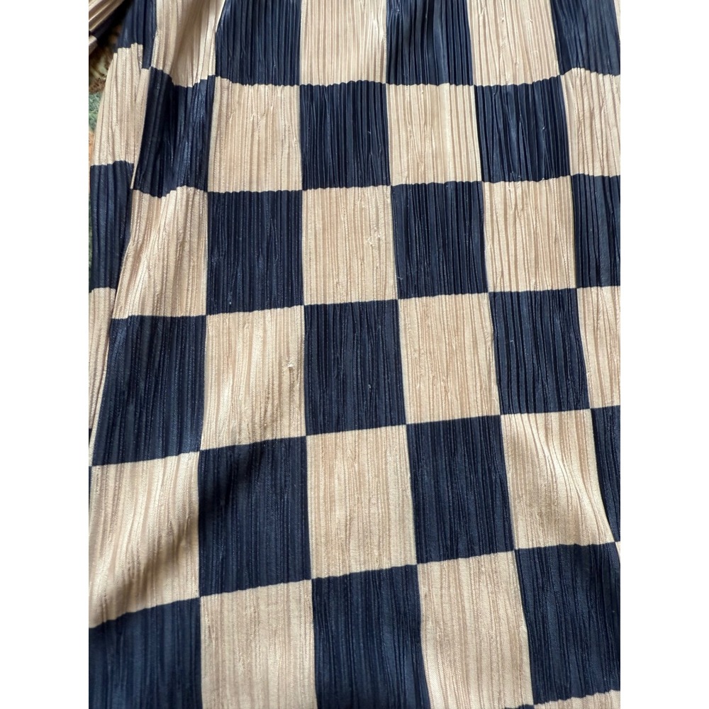 Silence + Noise Checkered Plisse Wide Leg Pants Navy Tan Small Elastic Waist - Picture 12 of 14